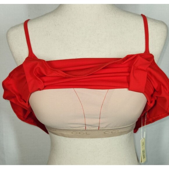 OGL Red U Neck Ponte De Roma Corset Look Pleated Flared Hem Brami Tank Sz Medium - Picture 3 of 10